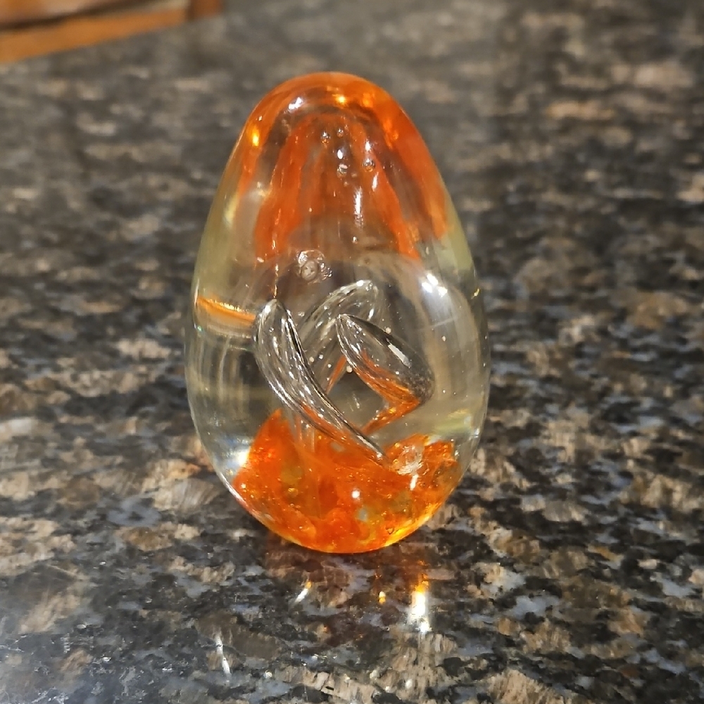 Art Glass Sculpture with Orange and Silver Accents
